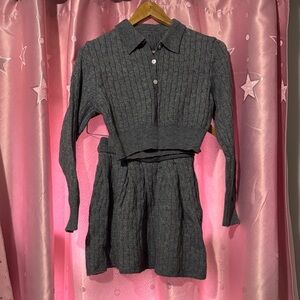 Gray Cable Knit Skirt Set